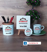 Otomotiv Mühendisi Hediye Seti Dekoratif Taş, Kalemlik, Ahşap Altlıklı Türk Kahvesi Fincanı, Ahşap Anahtarlık Hediye (Model 9)