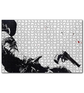 Cakapuzzle Kovboy Düşerken Yakın Detay Siyah Beyaz  Puzzle Yapboz MDF (Ahşap) (500 Parça)