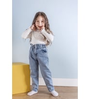 Yüksek Bel Kız Çocuk Kot Pantolon Çocuk Jean (Mavi)