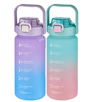 Vagonlife 2'li Ekonomik Motivasyon Matara Seti 1500 ml Büyük Boy 4 Farklı Renk Seçeneği FiftyFifty (Mor-Pembe)