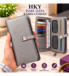 HKY Çok Kullanışlı İsme Özel Kadın Cüzdan (Gümüş)