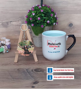 Matematik Öğretmeni Kupa Bardak Beyaz ve Fotoğraflı Ahşap Anahtarlık Hediye Öğretmenler Günü Hediyesi (Model 10)