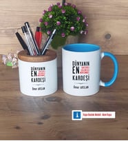 Erkek Kardeş Kalemlik, Kupa Bardak T Kişiye Özel Hediye (Model 7)