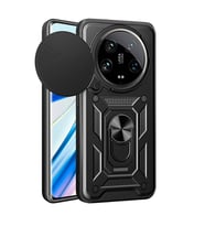 Xiaomi Mi 14 Ultra Kılıf Yüzüklü Standli Sürgülü Kamera Korumalı Tank Sert Silikon Kapak (Siyah)