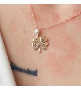 Dört Yapraklı Harfli Yonca 925 Ayar Gümüş Kolye (Rose)