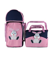 ŞMTSTYLE Tavşan Desenli Bebek Taşıma Seti. Portbebe ve Bakım Çantası (Pembe)
