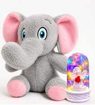 Renkli Led Işıklı Beyaz Melekli Fanus ve Sevimli Peluş Fil Hediye Seti