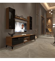 Decoraktiv Eko 7 Mdf Dvd Gold Tv Ünitesi Tv Sehpası (Siyah - Ceviz)