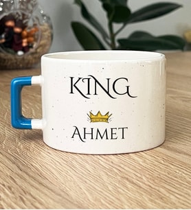 Kişiye Özel King Hediye Lüks Fincan Sevgiliye Hediye (Mavi)