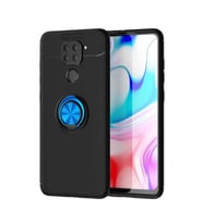 Xiaomi Redmi Note 9 Kılıf Yüzüklü Magnetli Ravel Case (Siyah-Mavi)