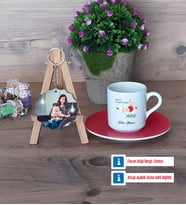 Anneye Hediye Türk Kahvesi Fincanı Ahşap Altlıklı ve Fotoğraflı Ahşap Anahtarlık Hediye (Model 3)