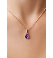 Mistik Topaz Taşlı 14 K Rose Altın Kaplama Kadın Kolye (Mor)