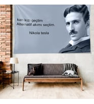 Nikola Tesla Espri Leke Tutmaz Kadife Dokulu Kumaş Duvar Örtüsü Duvar Halısı Tapestry (Gri)