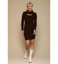 Kadın Cut Out Detaylı Triko Elbise (Kahverengi)