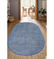 Dijital Baskılı Kaymaz Taban Yıkanabilir Oval Salon Halısı Mutfak Halısı Yolluk NDO-SD-1039 (Mavi)