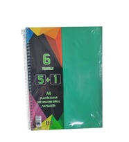 5+1 Ayraçlı Defter 6 Konulu 150 Yaprak 1 Adet 5 Kareli 1 Çizgili Spralli Plastik Kapak Seperatörlü (Yeşil)