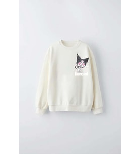 KIZ ÇOCUK KUROMİ MODELLİ BİSİKLET YAKA PAMUK SWEAT (Krem)