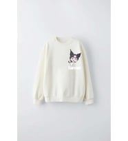 KIZ ÇOCUK KUROMİ MODELLİ BİSİKLET YAKA PAMUK SWEAT (Krem)