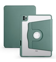 Apple iPad 10.2 (8.Nesil) Kılıf Termik Kalem Bölmeli Dönebilen Standlı Kılıf (Koyu Yeşil)
