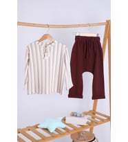 Babyhola Keten Gömlek Pantolon Kız Erkek Çocuk Takım 1751 (Bordo)