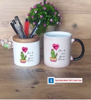 Arkadaşa Hediye Kaktüs Kalemlik, Kupa Bardak T Kişiye Özel Hediye Doğum Günü Hediyesi (Model 3)