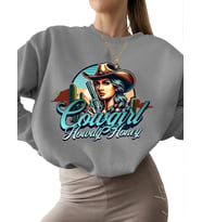 bisiklet yaka kalın 3 iplik şardonlu Bej Kovboy merhaba tatlım Baskılı Sweatshirt erkek unisex (Gri)
