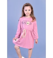 Toontoy Kız Çocuk Baskılı Elbise (Gül Kurusu)