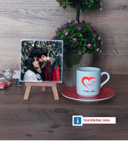 Sevgiliye Hediye Fotoğraflı Dekoratif Taş, Ahşap Altlıklı Türk Kahvesi Fincanı Hediye (Model 8)
