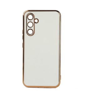 Samsung Galaxy A54 Kılıf Kenarları Gold Kamera Korumalı Renkli Pastel Silikon Siyah BARK (Beyaz)