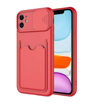 Apple iPhone 11 Kılıf ​Deri Görünümlü Kartlıklı Kamera Korumalı (Kırmızı)