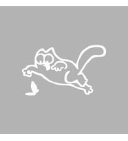 Komik Kedi Araba Sticker siyah 16x10 CM (Beyaz)
