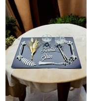 Elegance Gümüş Yapraklı Söz Nişan Tepsisi (Gri)