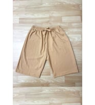 Betimoda Kadın Beli Lastikli Bol Paça Oversize Bürümcük Kumaş Şort (Hardal)