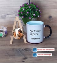 Anneye Doğum Günü Hediyesi Kupa Bardak Beyaz ve Fotoğraflı Ahşap Anahtarlık Hediye (Model 9)