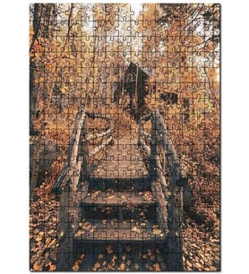 Cakapuzzle Orman Kulübesi Köprü ve Sonbahar Yaprakları Puzzle Yapboz MDF (Ahşap) (500 Parça)
