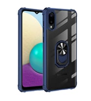 Galaxy A02 Kılıf Şeffaf Manyetik Yüzüklü Zırh Silikon (Lacivert)