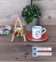Yazı İşleri Müdürü Türk Kahvesi Fincanı Ahşap Altlıklı ve Fotoğraflı Ahşap Anahtarlık Hediye (Model 8)