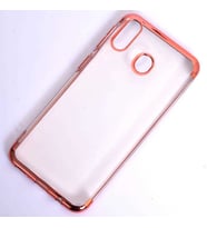 Galaxy A20 Kılıf İnce Köşeleri Renkli Şeffaf Silikon (Rose)