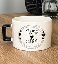 Kişiye Özel İki İsim Yazılı Hediye Lüks Fincan Sevgililer Günü Hediyesi (Siyah)