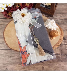 Hediyelik Seccade, Şal, Kristal Tesbih, Süslemeli Asetat Kutulu (30×18) Paket (Model 4)