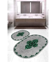 Dijital Baskılı Kaymaz Taban Yıkanabilir Oval 2'li Klozet Takımı Banyo Paspası NOKZ-SD-1086 (Yeşil)