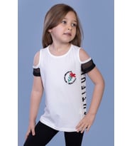 Toontoy Kız Çocuk Göğsü Nakışlı Tişört (Ekru)