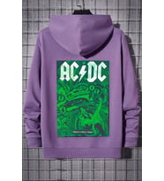 Unisex Ac Dc Baskılı Kapüşonlu Sweatshirt (Lila)
