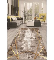 Dijital Kaymaz Taban Yıkanabilir Modern Renkli Salon Halısı Mutfak Halısı Yolluk ND-HT-694 (Gold)