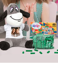Kişiye Özel Peluş Eşek Ve Renkli Micro Blocks Lego (Yeşil)