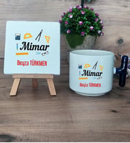 Mimar Hediye Seti Kupa Bardak T Kulplu ve Dekoratif Taş Mimarlar Günü Hediyesi (Model 2)