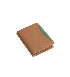 Hakiki Deri Dikey Unisex Çift Renkli Cüzdan (Yeşil - Taba)