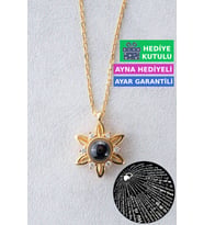 Jewelmim Gümüş Yüz 100 Farklı Dilde Seni Seviyorum Yazan Sarı Altın Kaplama 925 Ayar Kadın Gümüş Çiçek Kolye (Sarı)