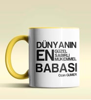 Kişiye Özel Dünyanın En En En Babası 2 Temalı Siyah Kupa Bardak (Sarı)