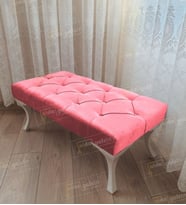 Kapitoneli Ayak Ucu Kapı Önü Antre Bench Puf Beyaz Ayak (90*45) (Pembe)